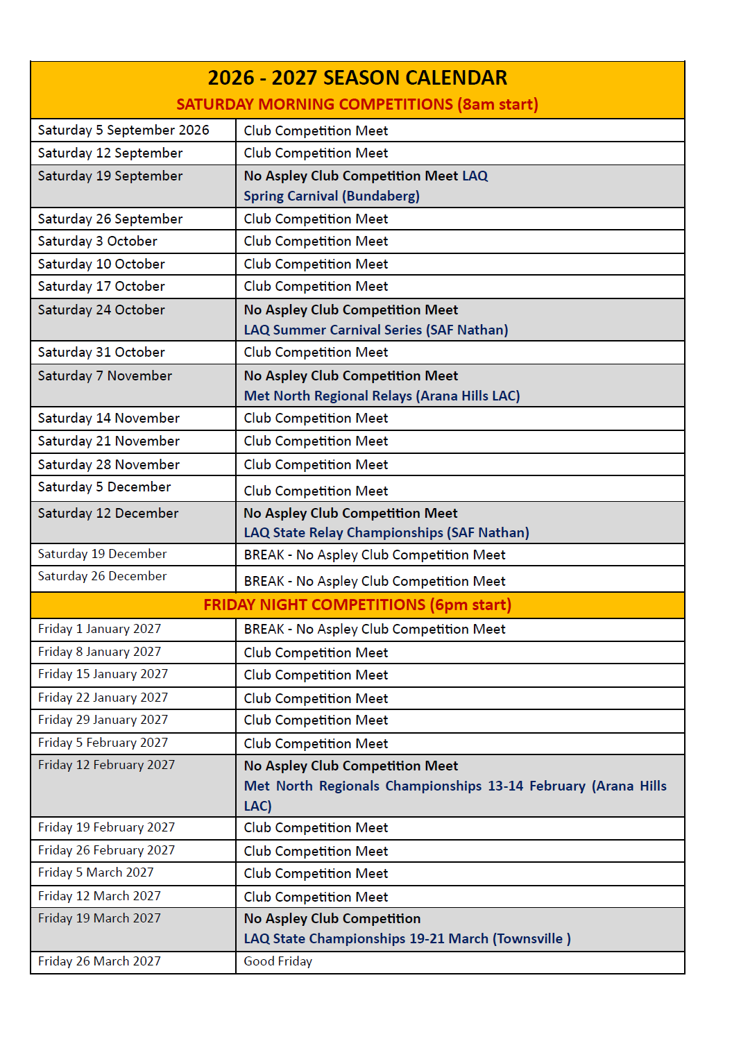 schedule 2026/27